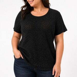 Croft & Barrow Black Textured Knit Top Womens XL Stretch Short Sleeve Casual